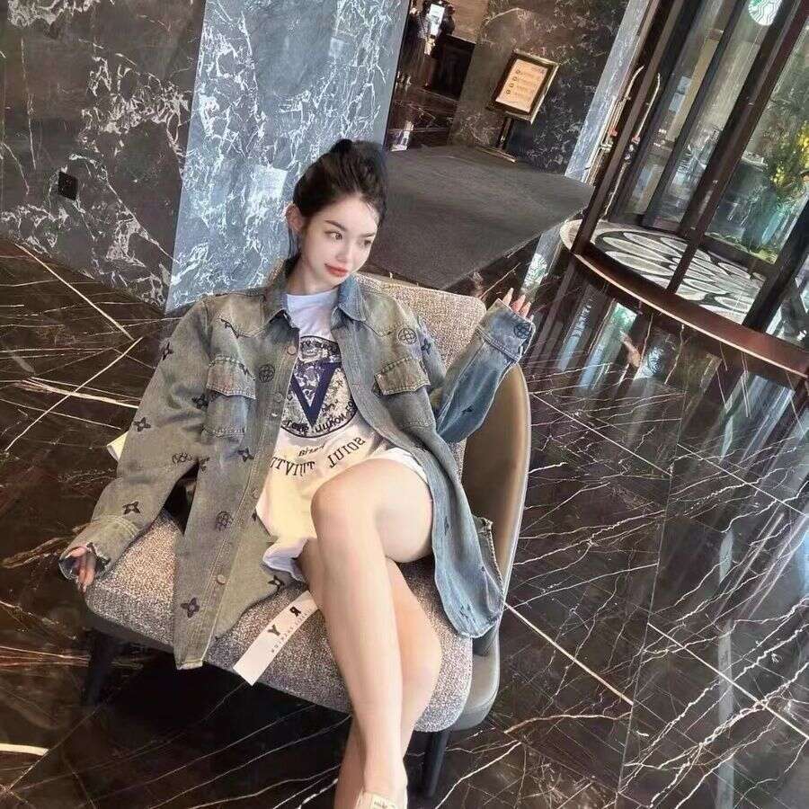 2026 New Niche Retro Embroidered Denim Jacket, Hot Selling Hip Hop Trend Long Sleeve Shirt Coat, Fashion Loose Casual Versatile Daily Outerwear for Wo