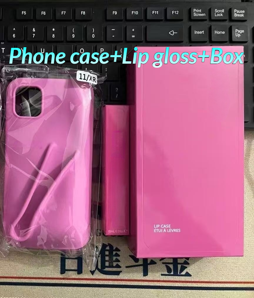 Suitable for iPhone 11 - 17 series cases: Durable silicone case, with lip gloss and phone case integrated,Phone Case+Lip gloss+Box