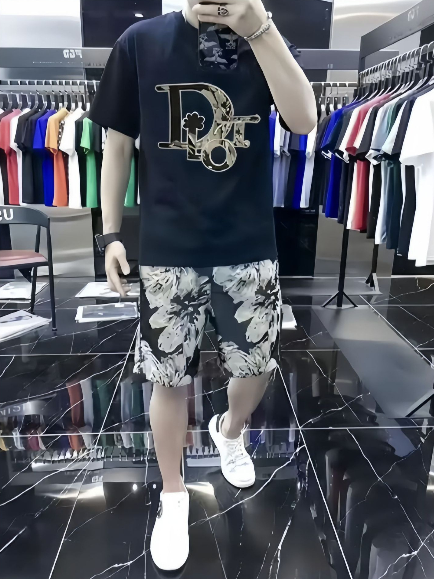 Designer Style Luxury Plus Size Men's Summer Essential High-end Brand Clothing, Pure Cotton Fashion New Short Sleeved T-shirt Top+casual Shorts T