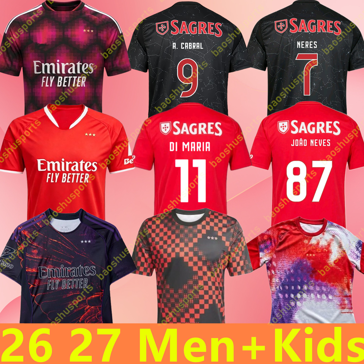 2025 2026 2027 version BEnfiCaS soccer jerseys 25 26 27 KOKCU DI MARIA PAVLIDIS G.RAMOS AKTURKOGLU Home Away AURSNES AMDOUNI Men kids kits Football shirts Fans Player