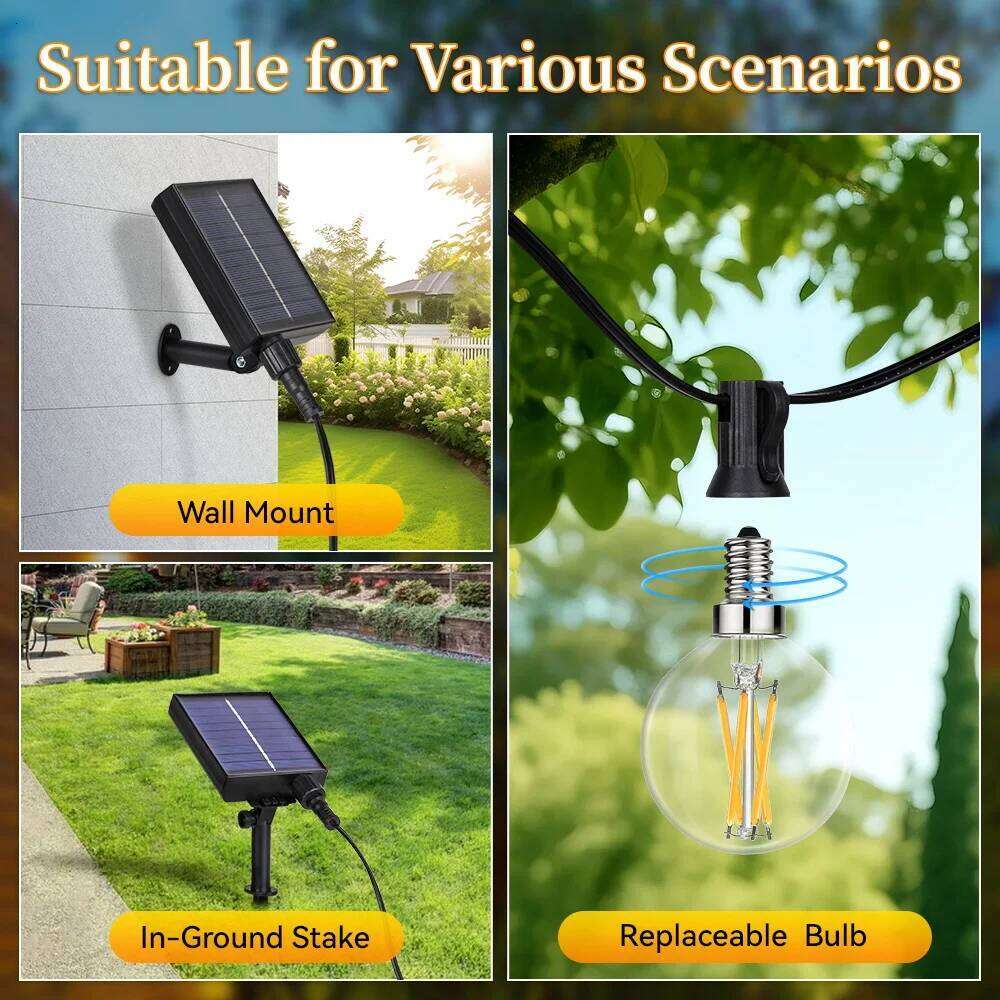 Outdoor Solar Light IP65 Waterproof E12 Bulb Garden String Lamp Remote Control Christmas Fairy Lights for Yard Decor Lighting