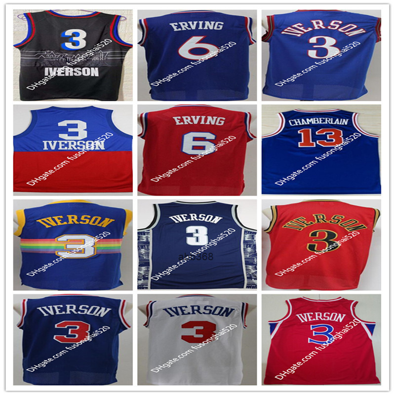 Men Top Quality Allen 3 Iverson Joel 21 Embiid Basketball Jersey Ben Julius Simmons 6 Erving Georgetown University Cheap Retro Shirts