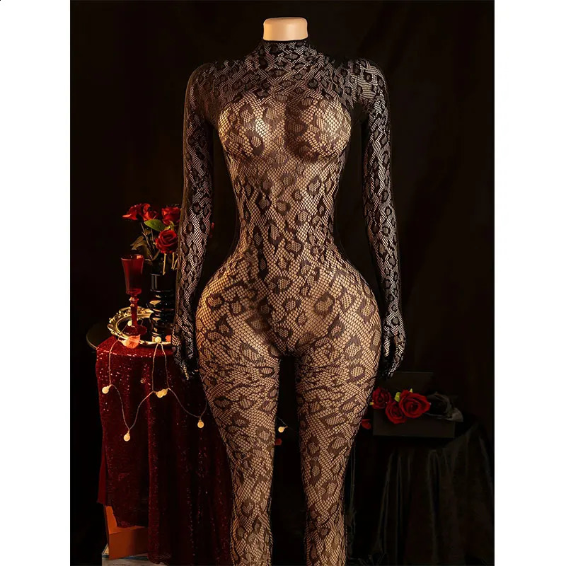 Fishnet Jumpsuit Backless Sexy For Women Ultra-thin Summer Body Stocking Long Sleeve Mesh Lingerie Leotard Cosplay Jump Suit 260424