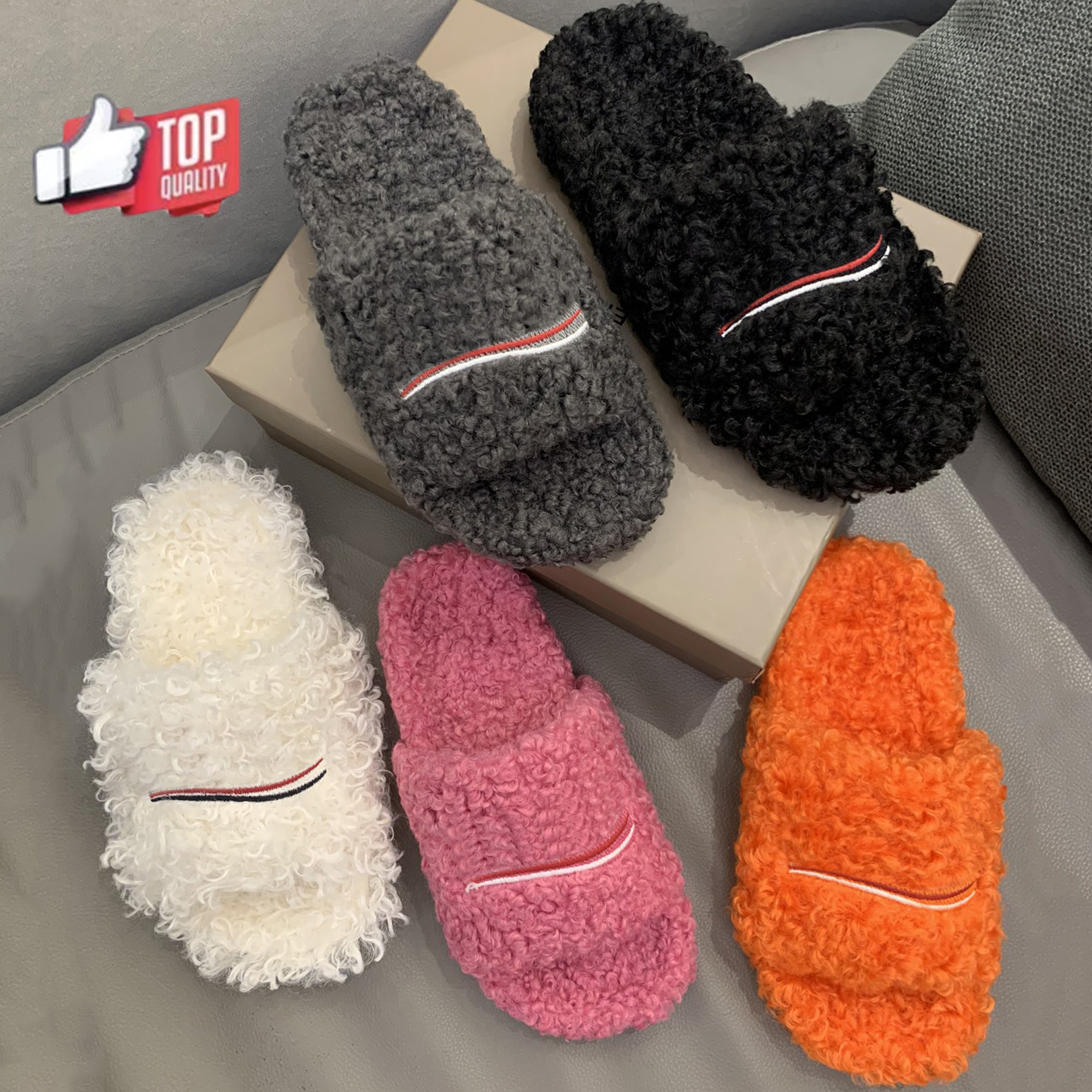 Designer Paris Luxury Slides Unisex Winter Wool Fur Fluffy Letter Slippers Cozy Fleece Loungewear Slip On Slippers size 35-46