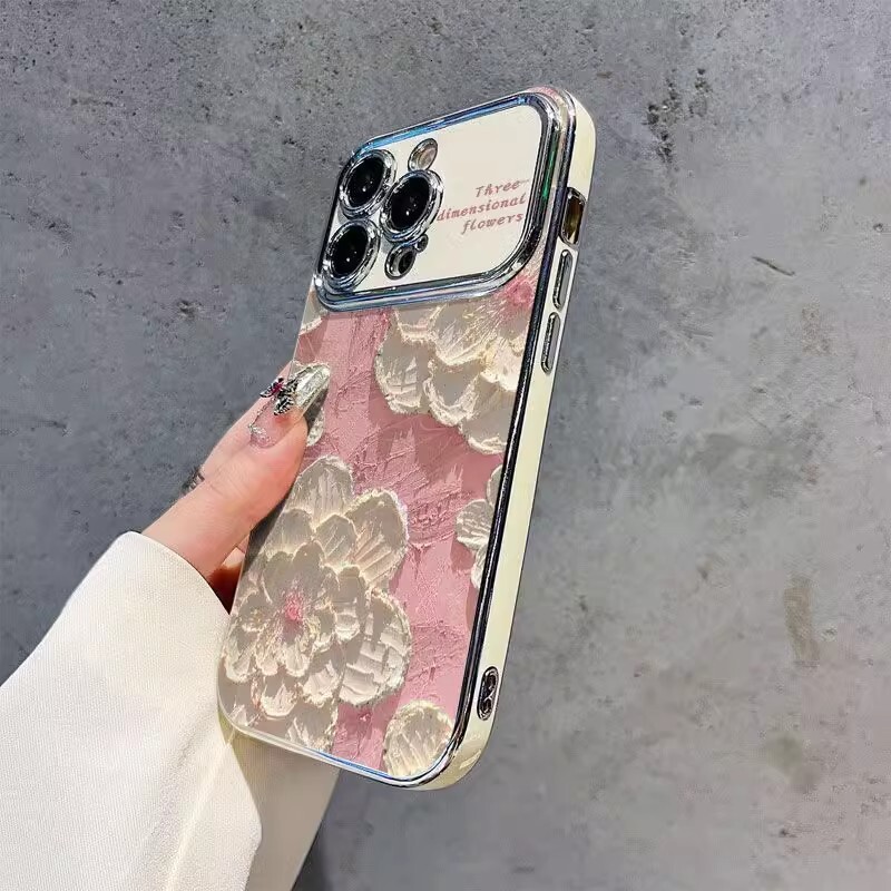 Pink oil painting floral suitable for Apple iPhone 17, Huawei Pura 80, personalized full-cover anti-drop protective case