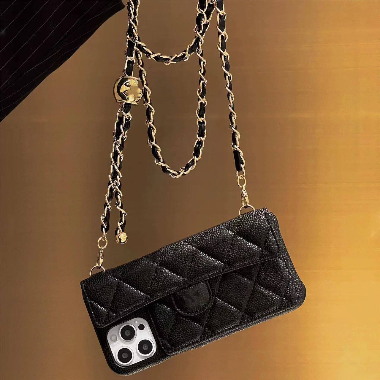 Caviar Diamond Crossbody Case for Apple 17 Pro Max iPhone 15 Slot 11 Chain 12 Card Holder