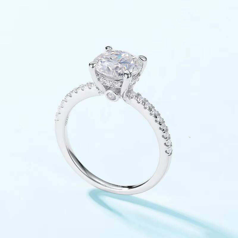 S925 Sterling Silver Round Brilliant Cut Moissanite 6 Prong Solitaire Engagement Ring for Women