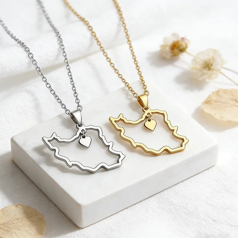 Cazador Gold Color Iran Map Heart Pendant Necklace Stainless Steel Iranian Necklaces for Women Waterproof Jewelry Gift Wholesale 260421 - view 5