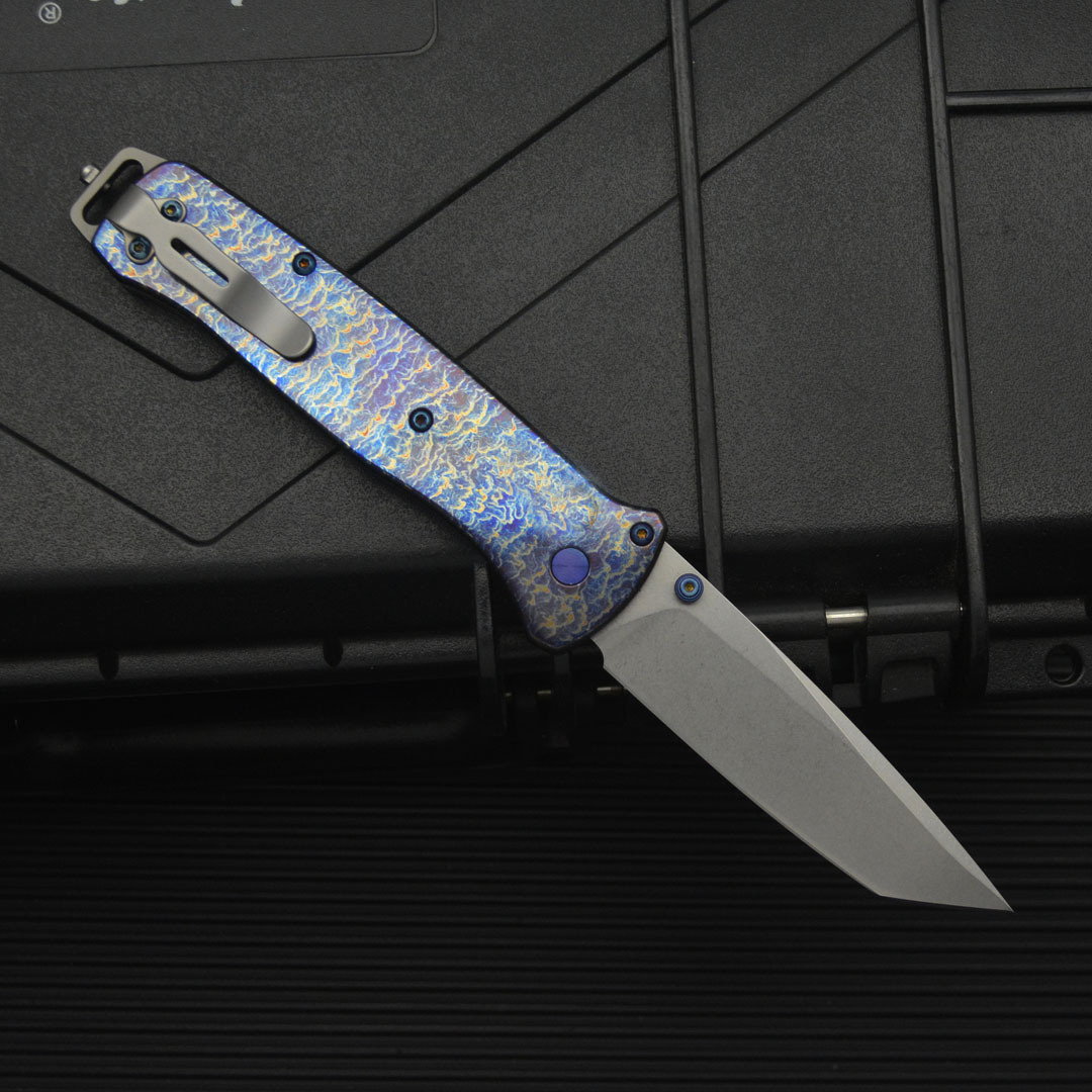 New BM537 Folding Knife D2 Steel High Hardness Titanium Alloy Small Knife Outdoor Pocket Knife