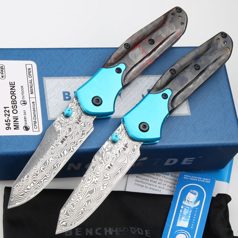BM 945 Gold Mini Class O Sbor Ne Folding Knife 2.92" Vg10 Damascus Blade Carbon Fiber Handle Outdoor Hunting Camping Knife