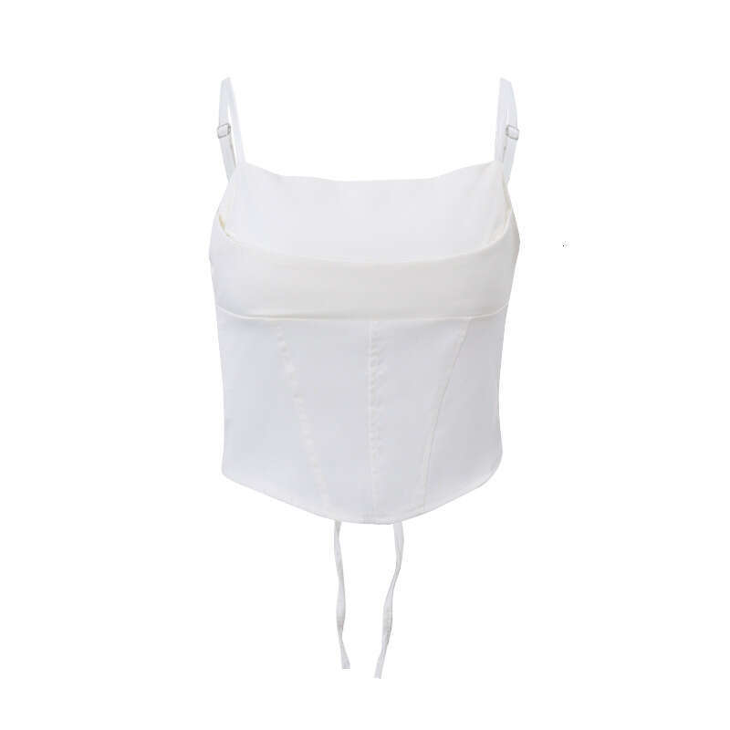 Sexy satin fishbone tube for women, autumn back-tie crop top with exposed midriff and waist cinching, pure desire camisole