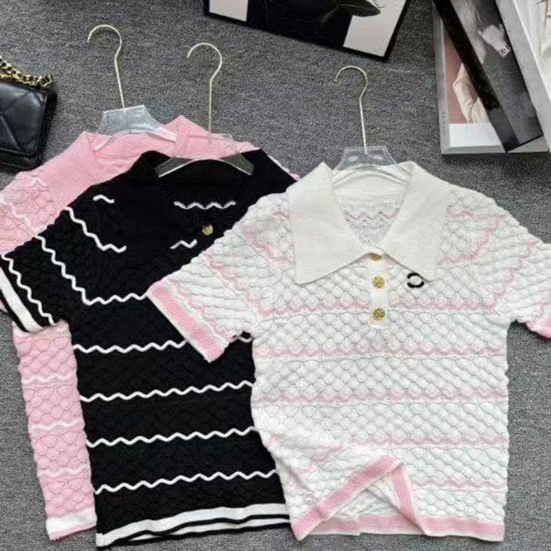 2025 New Styles Women's Knitted T-Shirt Luxury Classic Letter T-Shirt Designer Striped Ladies Summer Short Sleeve Fashion Cotton High Quality