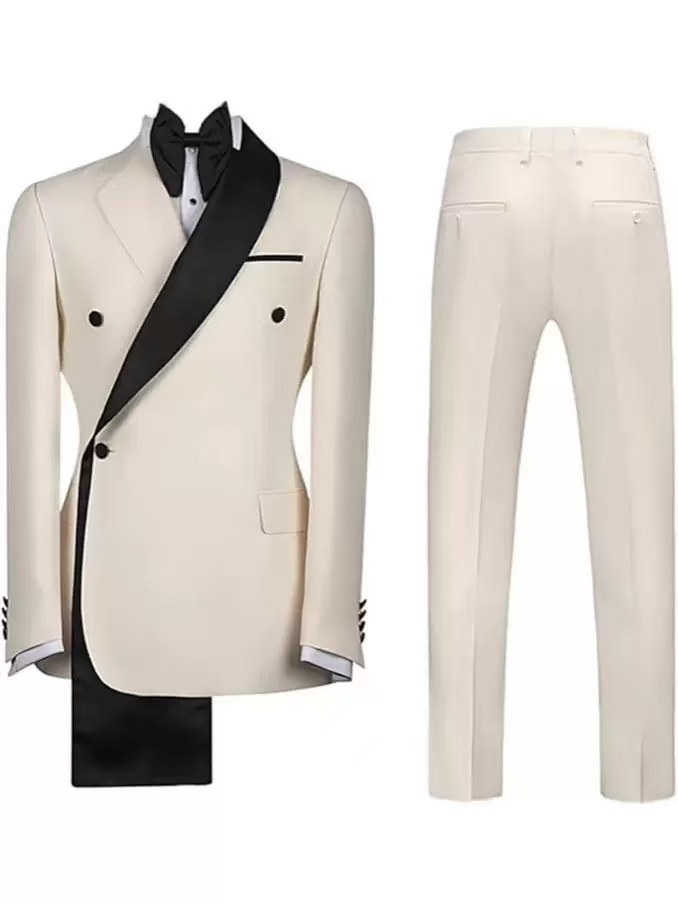 Mens Suits Casual Contrast Color Men 2 Pieces Single Breasted Wedding Groom Tuxedos Customized Blazer Pants Traje Juvenil Masculino