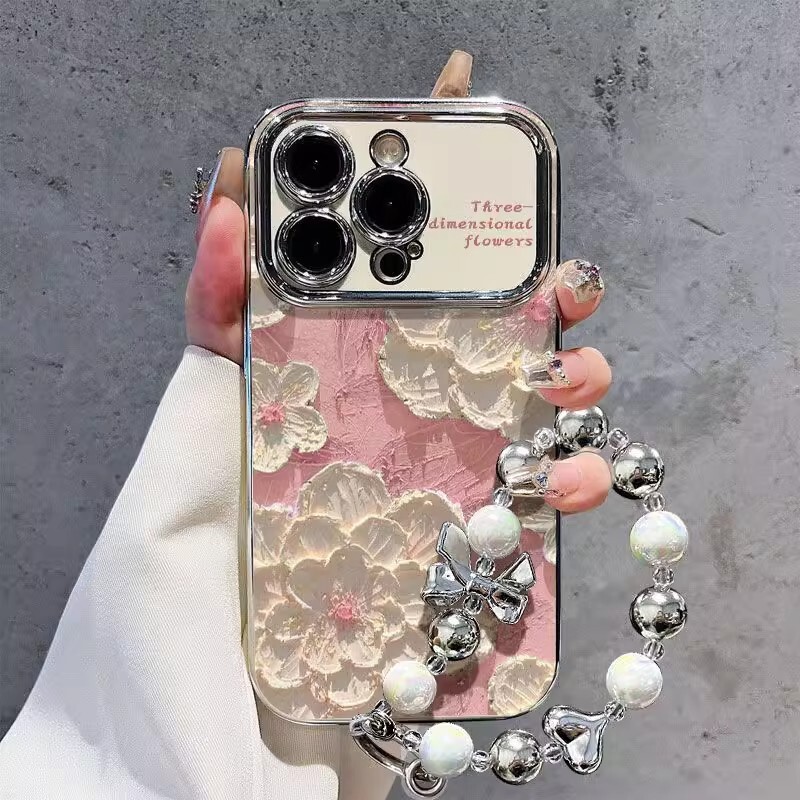 Pink oil painting floral suitable for Apple iPhone 17, Huawei Pura 80, personalized full-cover anti-drop protective case