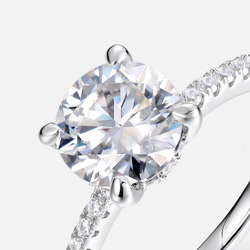 S925 Sterling Silver Round Brilliant Cut Moissanite 6 Prong Solitaire Engagement Ring for Women