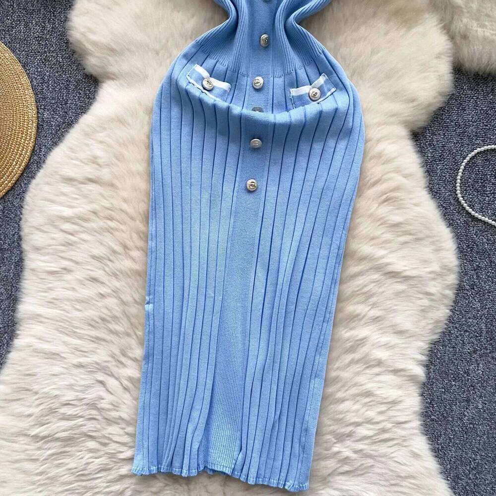 2026 New YuooMuoo Chic Knitted Dress, V Neck Short Sleeve Pleated Bodycon Dress, Sexy Wrap Hips Office Lady Daily Party Dress MAKOUFEI