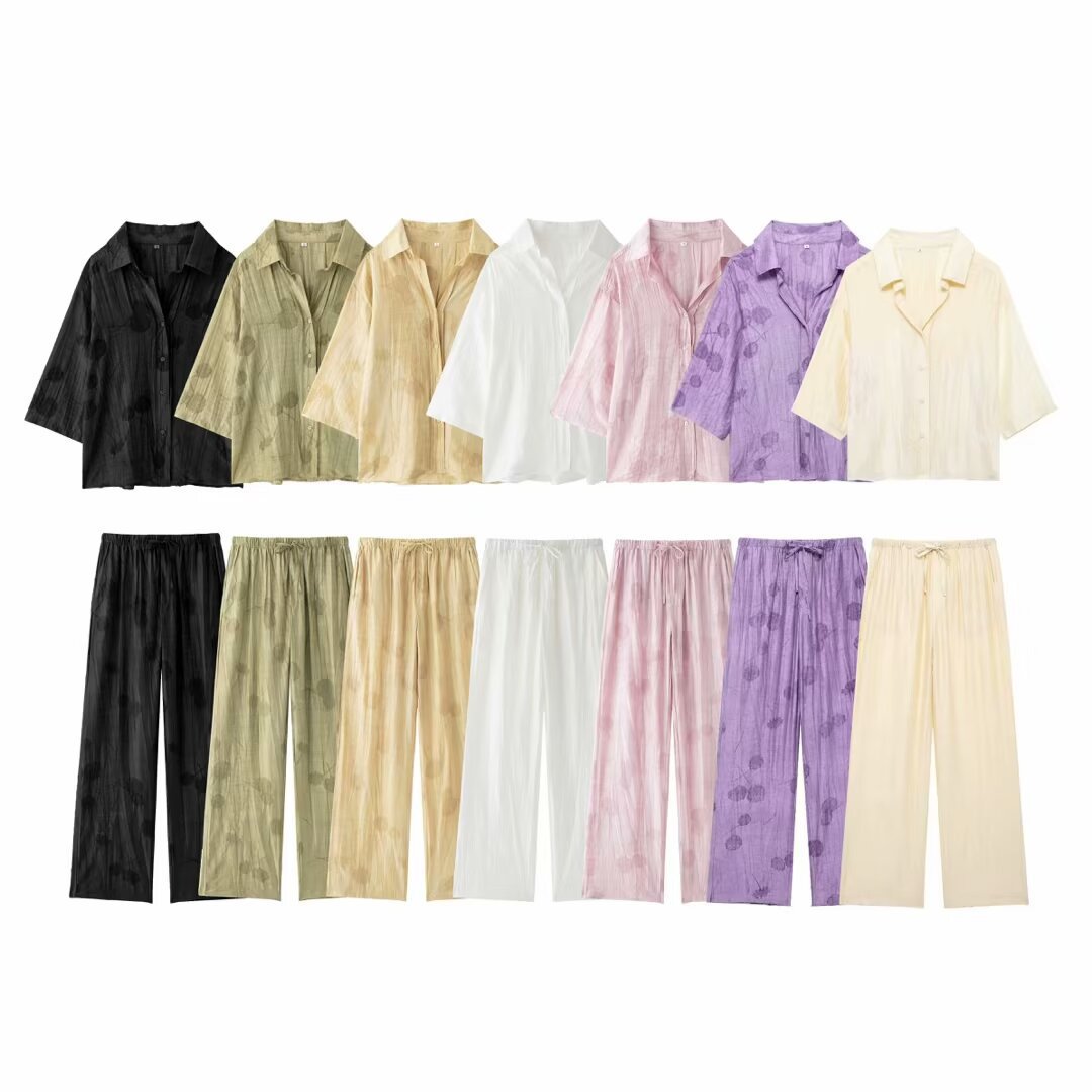 Spring Summer Niche Jacquard Print Two Piece Set, Women Loose Casual Chic Shirt And Pants Suit, New Fashion Stylish Versatile Daily Commuter Ladies Ou