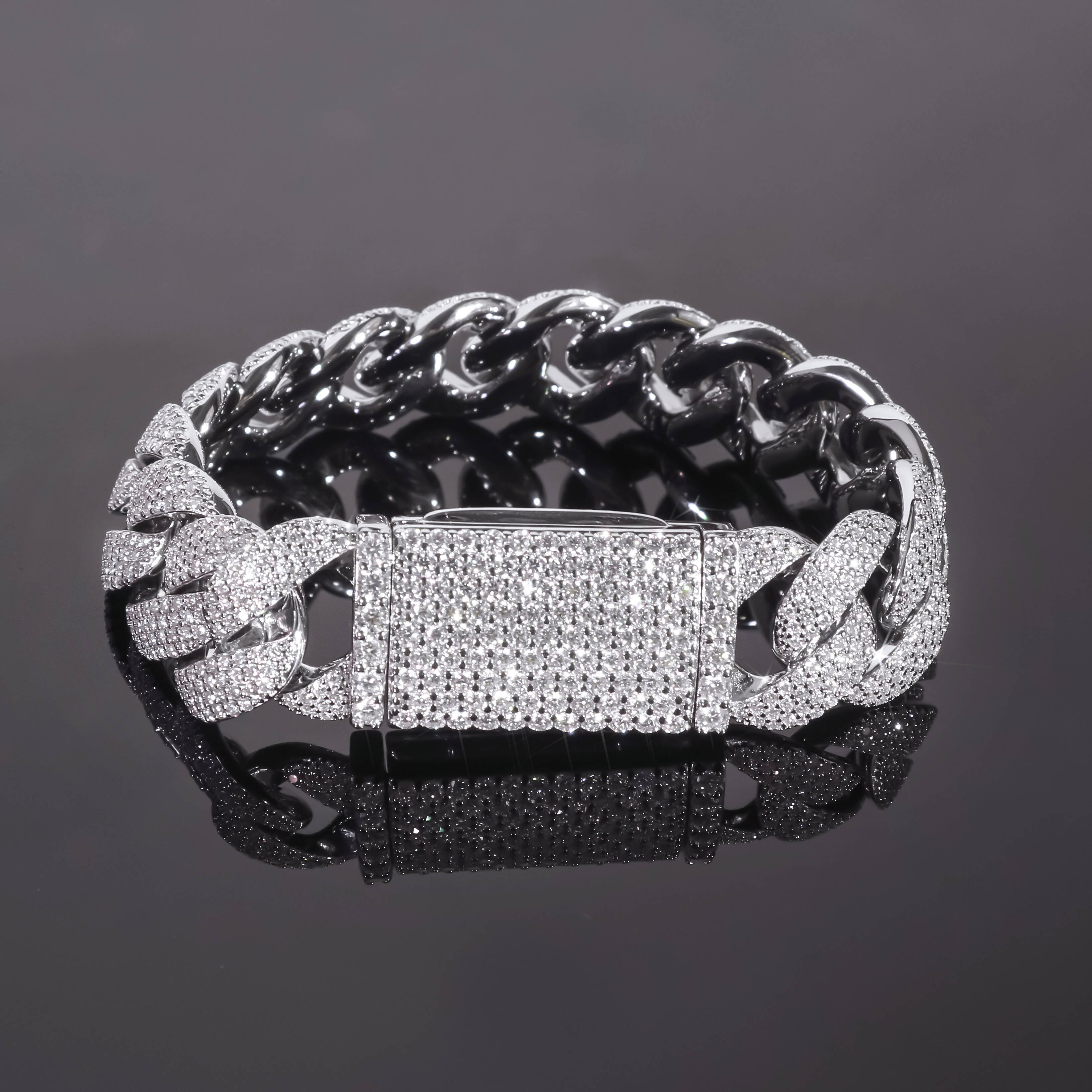 Custom 20mm 925 Sterling Silver Cuban Link Chain Iced Out Full Setting Moissanite Cuban Bracelet - view 5