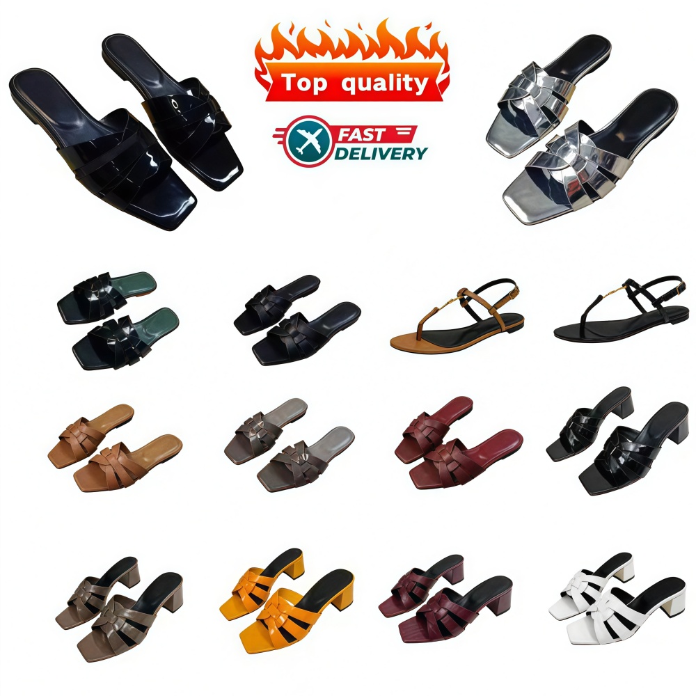designer slippers tribute rubber slides leather flat heels claquette for female womens summer outdoor shoes fashion sandals sandles 35-42 flip flops heeled shoe