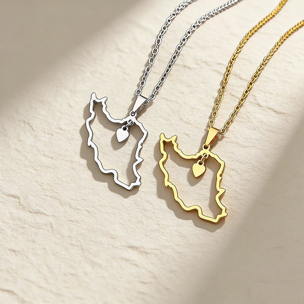 Cazador Gold Color Iran Map Heart Pendant Necklace Stainless Steel Iranian Necklaces for Women Waterproof Jewelry Gift Wholesale 260421 - view 3