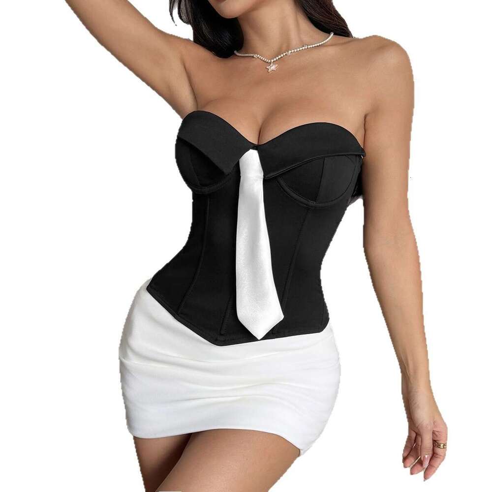 Cross-Border Independent Station INS Street European and American Style Hot Girl Tie Pure Desire Tube Top Solid Color Small Vest for Women 70273