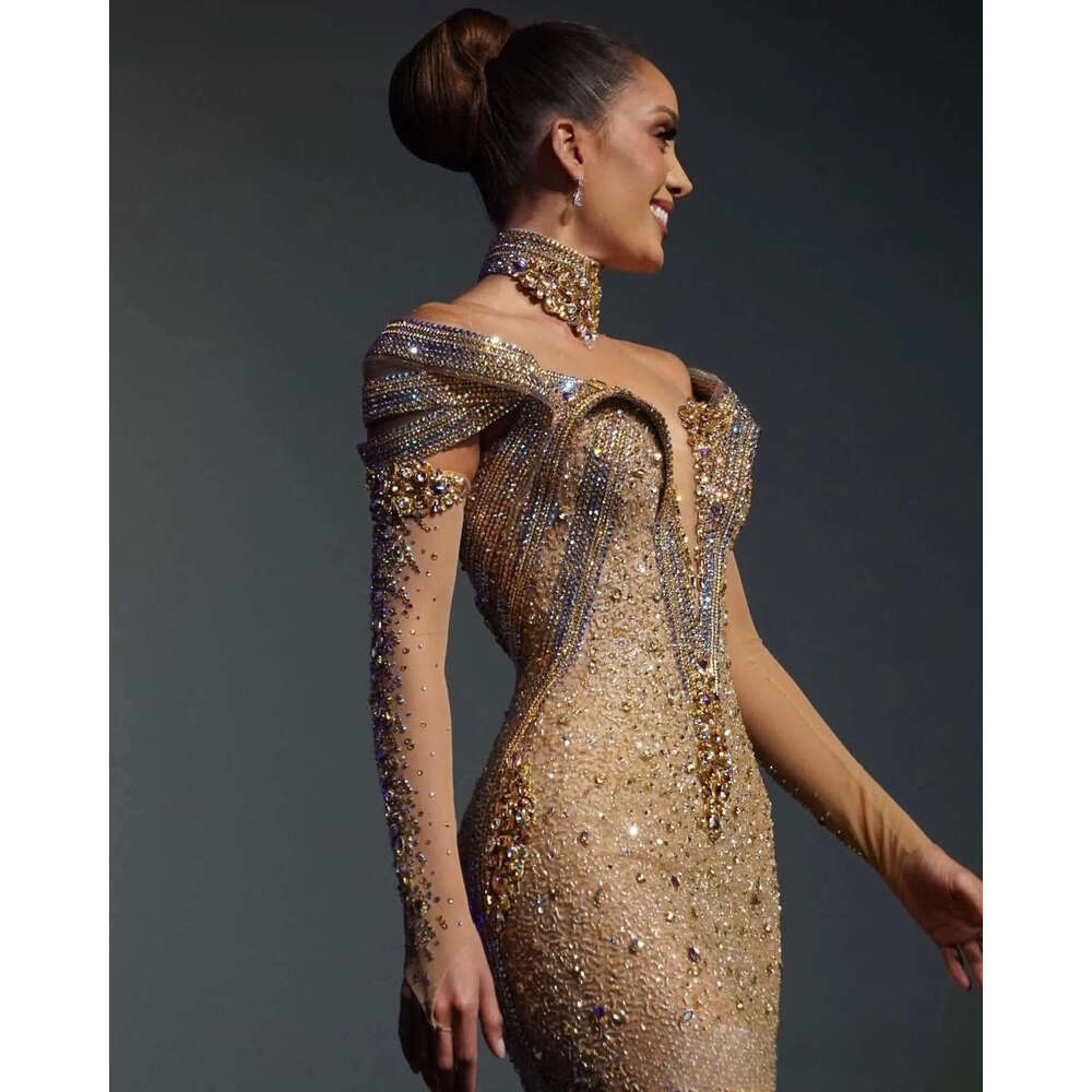 2k26 Gold Prom 2026 Mermaid Glitter Dresses Illusion Crystals High Neck Evening Dress Birthday Formal Women Pageant Dinner Party Gowns ZJ089 ZD19 - view 3