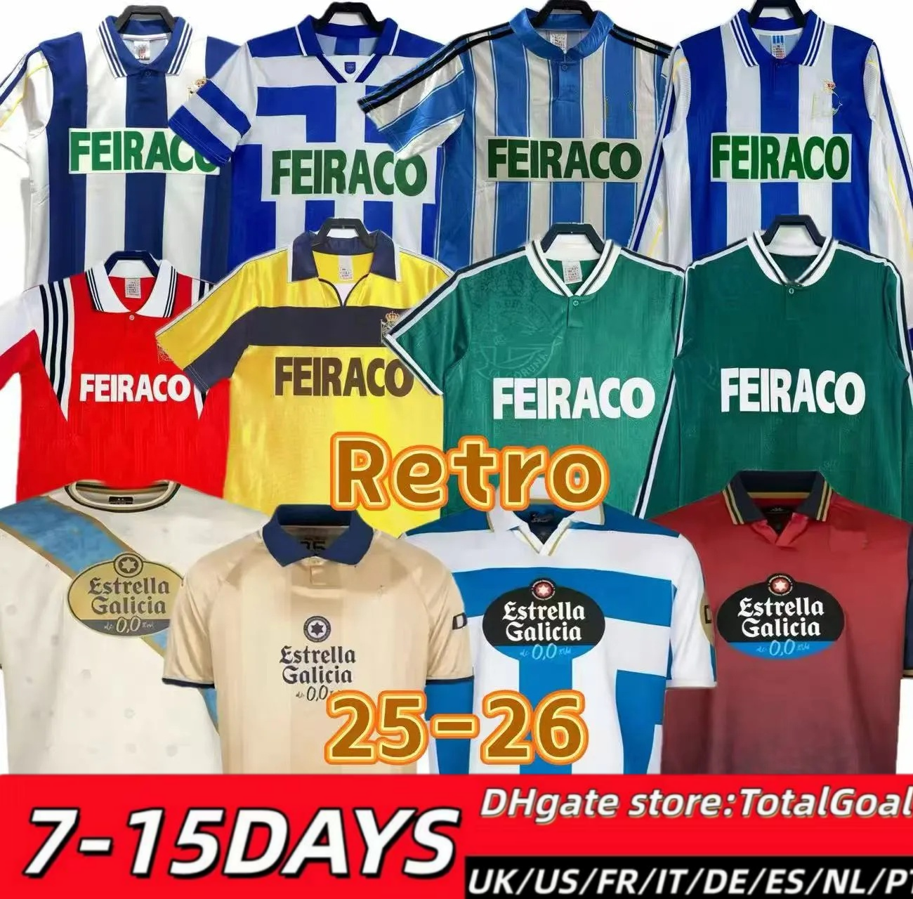 25 26 Deportivo de La Coruna Soccer Jerseys LUCAS D.VILLARES DAVO CAYARGA BARBERO 94 95 96 97 98 99 00 01 Retro MAKAAY bebeto YEREMAY 2025 2026 Football shirt Men kids
