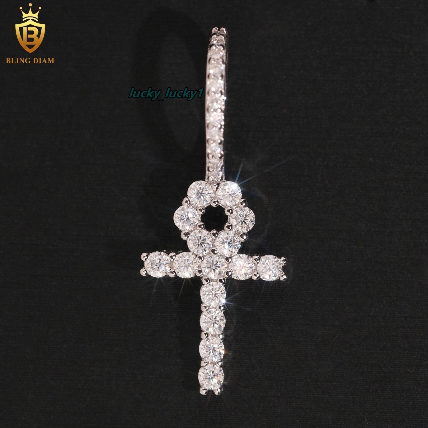 D Color VVS Moissanite Diamond Pass Diamond Tester Hip Hop Luxury 925 Sterling Silver Iced Out Cross Pendant
