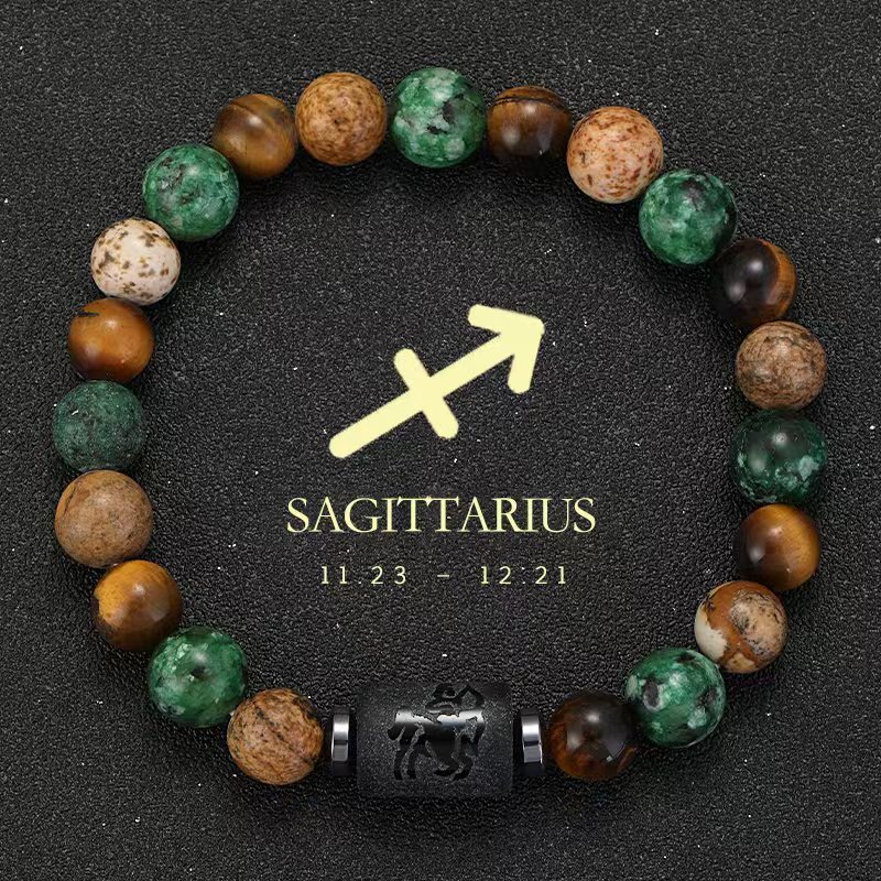 Mens Bracelet Designer Bangle Luxury Bracelet Designer Zodiac Agate Tiger Eye Agate Mixed Beads Elastic Bracelet Natural Stone Jewelry Birthday Gift