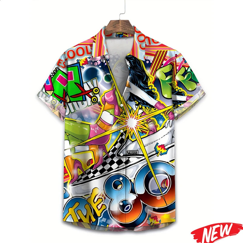 Retro 80s 90s Graphic Hawaiian Shirts For Men Clothing 3d Printing Button Shirt Unisex Fashion Street Lapel Short Sleeve 260424