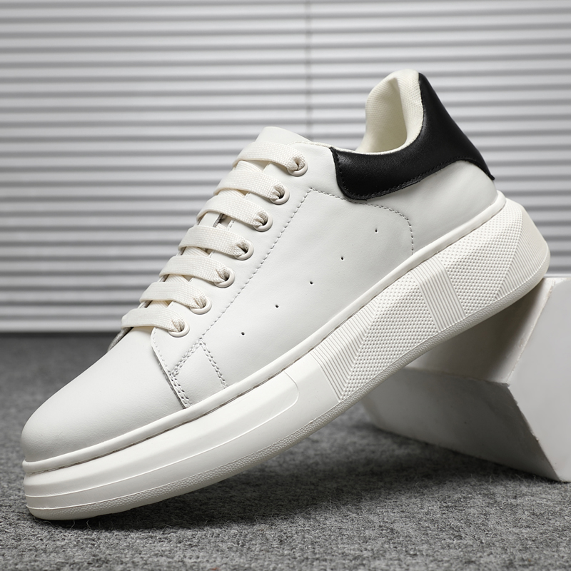 luxury shoes 2026 Men's White Black Heel Platform Sneakers Casual Lace-Up Thick Sole Skate Shoes free shipping