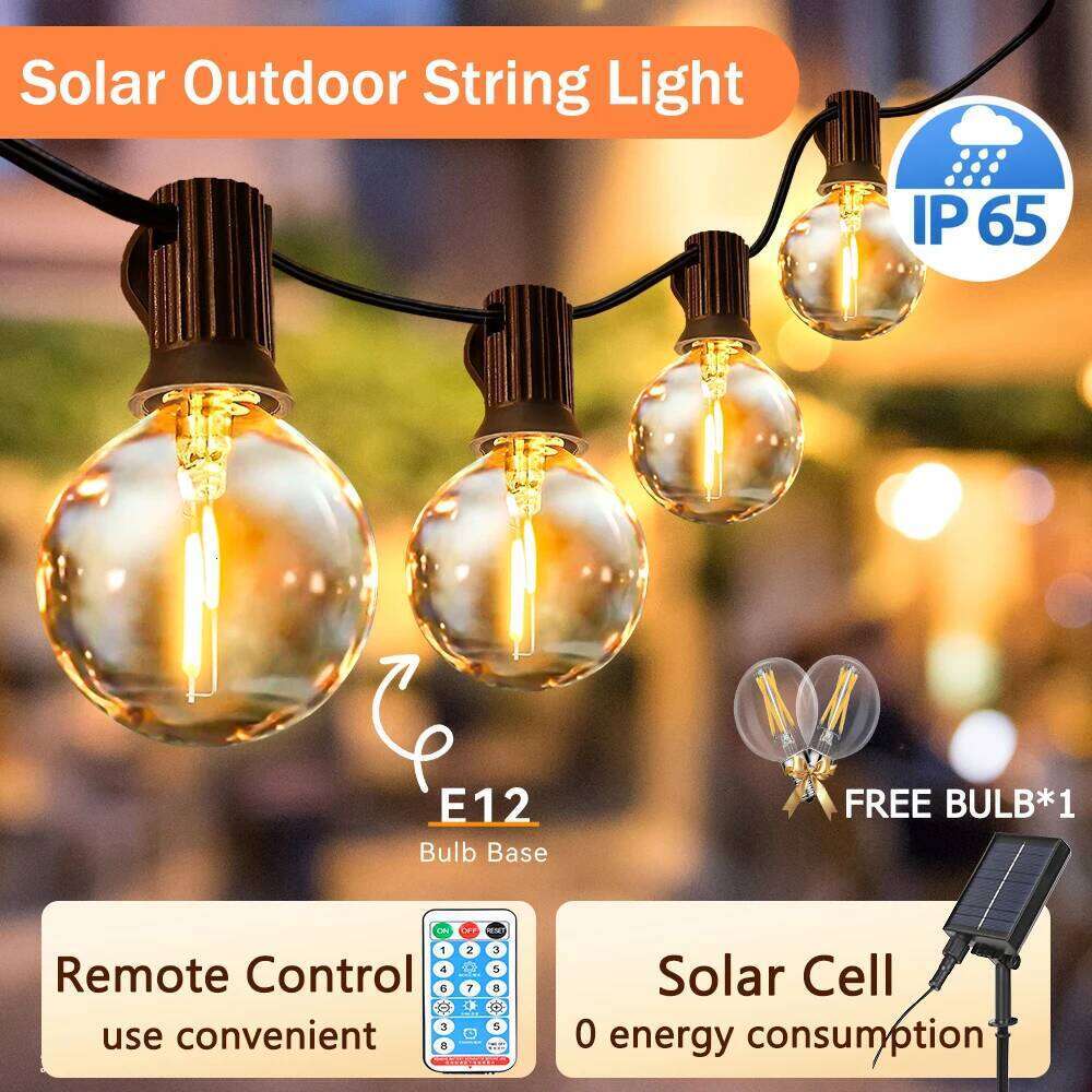 Outdoor Solar Light IP65 Waterproof E12 Bulb Garden String Lamp Remote Control Christmas Fairy Lights for Yard Decor Lighting