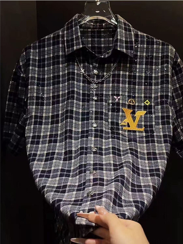 2026 summer new plaid embroidery design men's fashionable versatile short sleeved loose and comfortable casual shirt free shipping