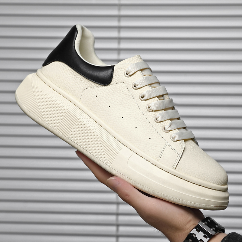 luxury shoes 2026 Men's White Black Heel Platform Sneakers Casual Lace-Up Thick Sole Skate Shoes free shipping