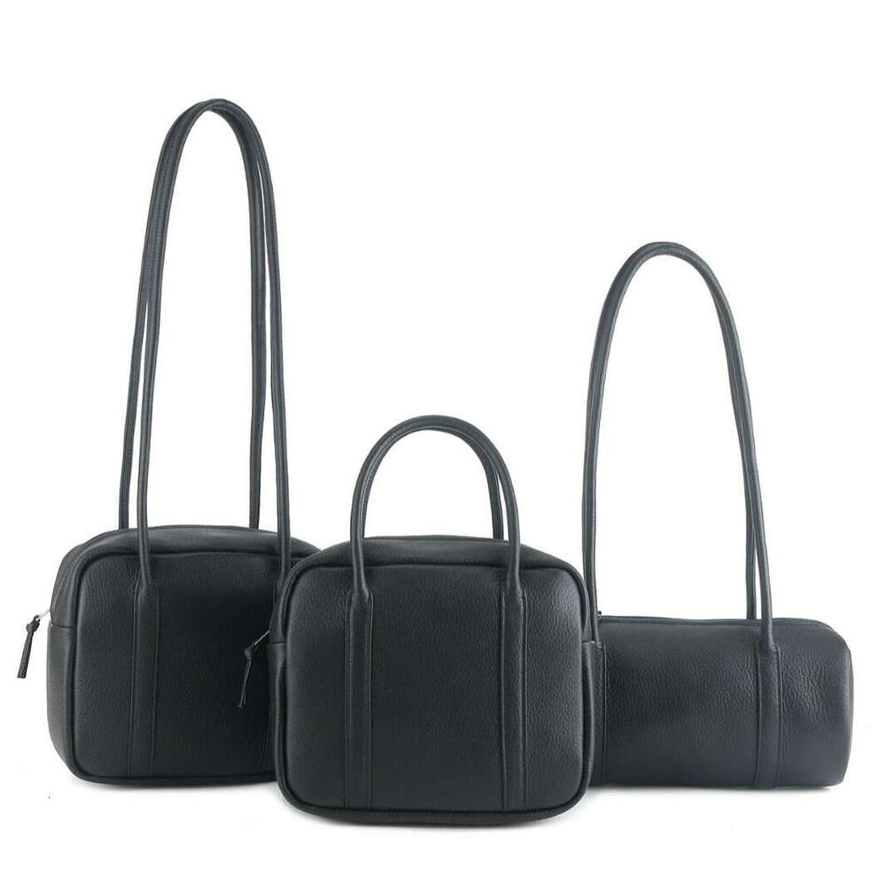 Luxury Top Layer Cowhide Handbag, Japanese Korean Boston Cylindrical Bag, Bowling Style Short Handle Square Single Shoulder Purse SENYY