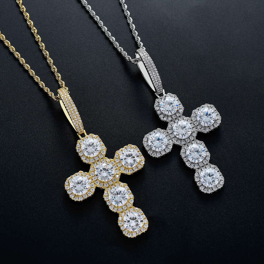 moissanite New European American cross-border style full-diamond cross pendant with large cubic zirconia and diamond arrangement, fashionable, light l