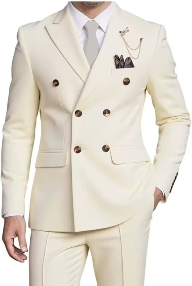 Mens Double-Breasted Suit SetBusiness Formal Suit with Pants Classic 6-Button n 260424