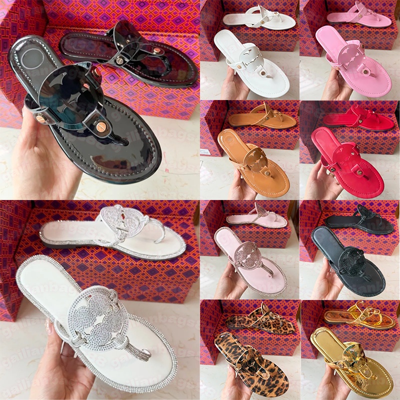 With Box Designer Slipper Women Sandals flip flops Sparkling Rhinestones Patent Leather Millers Patent Cream fashion Summer Beach Slippers comfortable Sandal