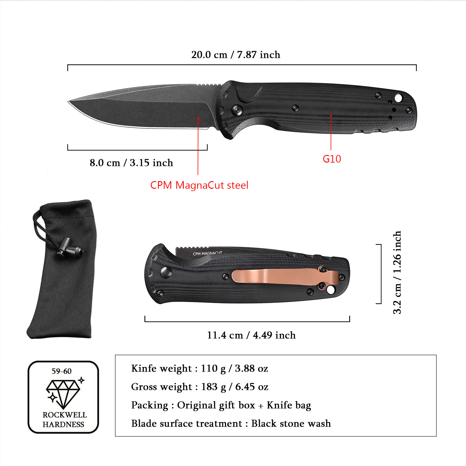 BM 4300 Folding Knife G10 Handle Wilderness Exploration, Hunting, Tactical Combat, Ergonomic Handle, EDC Multi-functional Knives
