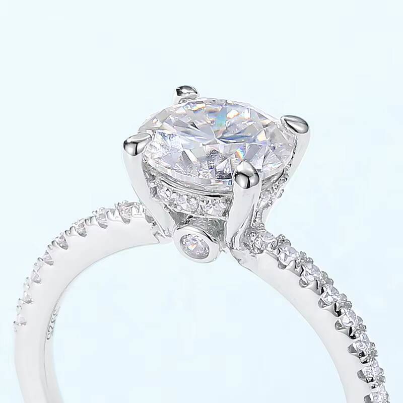 S925 Sterling Silver Round Brilliant Cut Moissanite 6 Prong Solitaire Engagement Ring for Women
