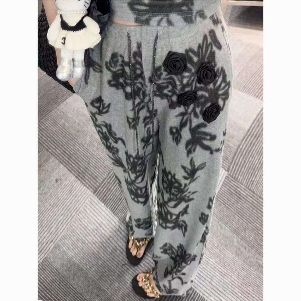 2026 Spring Summer Niche Korean Two Piece Set, 3D Floral Tie Dye Short Sleeve T-Shirt, Casual Wide Leg Pants Fashion Daily Streetwear Outfit MAKOUFEI