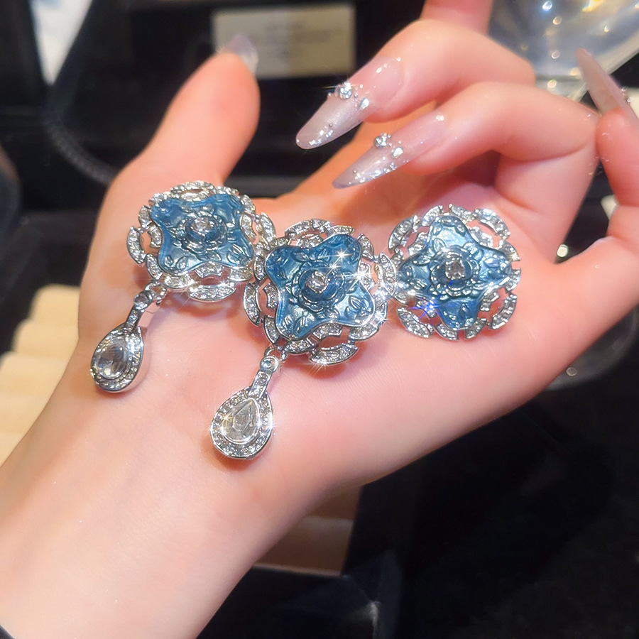 Diamond-studded Enamel Round Teardrop Earrings and Ring Set French Vintage Light Luxury High-end Jewelry - view 3