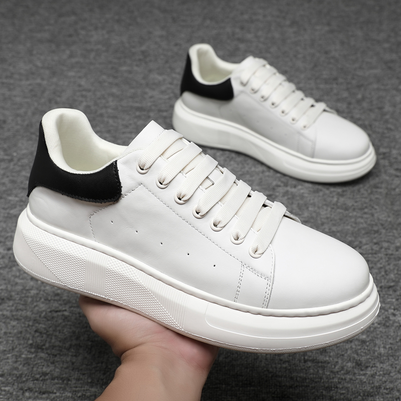 luxury shoes 2026 Men's White Black Heel Platform Sneakers Casual Lace-Up Thick Sole Skate Shoes free shipping