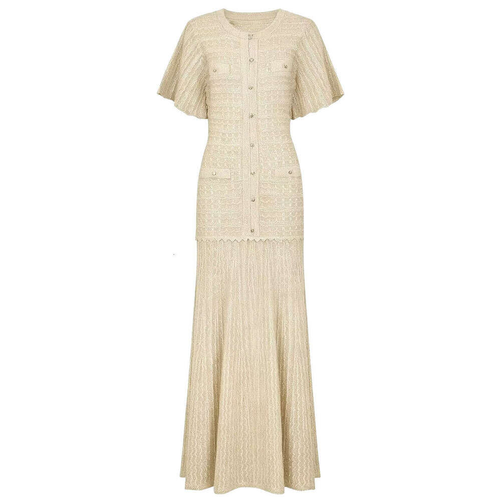 Designer's high-quality summer new celebrity internet celebrity slim fit rhinestone short sleeved round neck shiny k30 silk dress