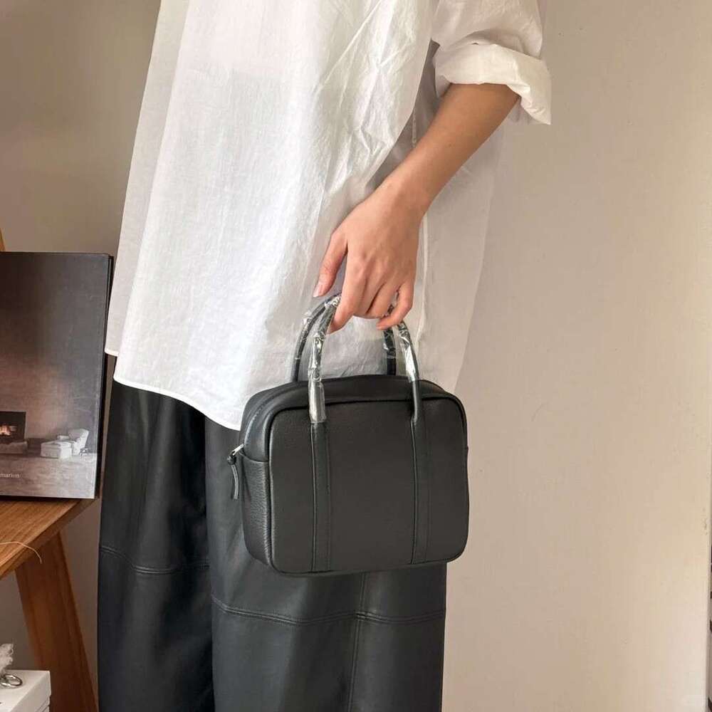Luxury Top Layer Cowhide Handbag, Japanese Korean Boston Cylindrical Bag, Bowling Style Short Handle Square Single Shoulder Purse SENYY