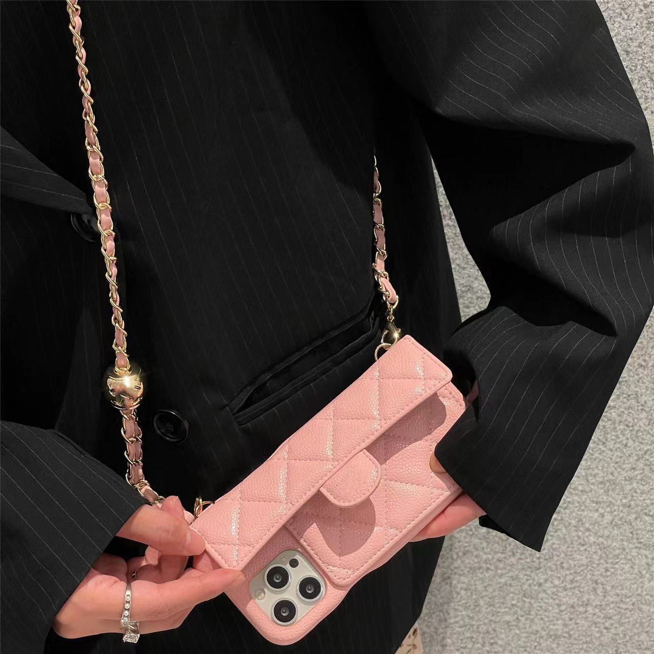 Caviar Diamond Crossbody Case for Apple 17 Pro Max iPhone 15 Slot 11 Chain 12 Card Holder