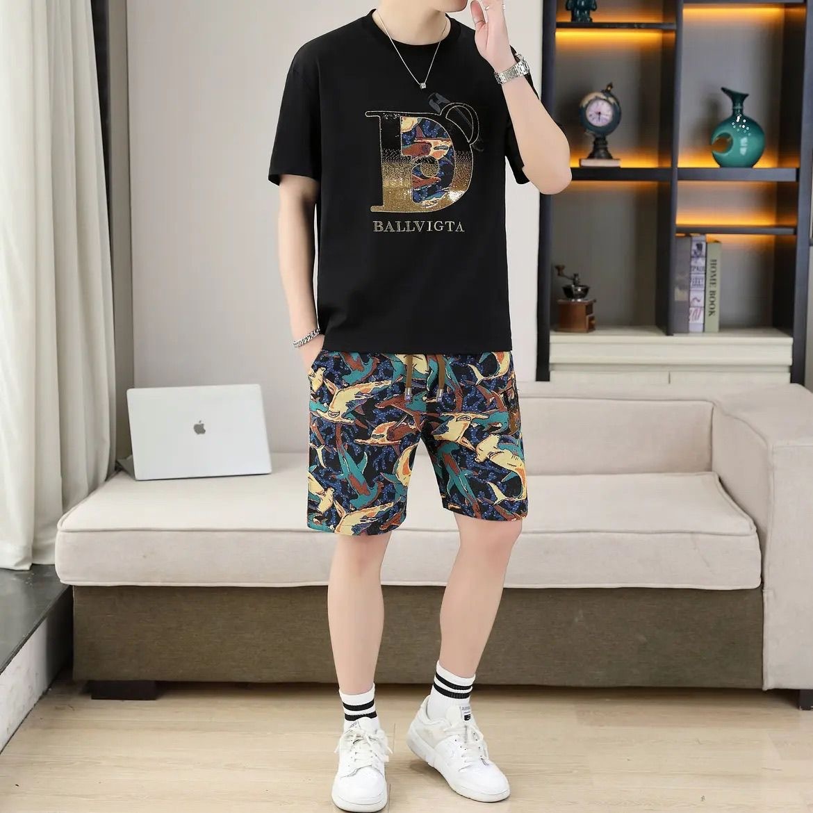 Designer Style Luxury Plus Size Men's Summer Essential High-end Brand Clothing, Pure Cotton Fashion New Short Sleeved T-shirt Top+casual Shorts T