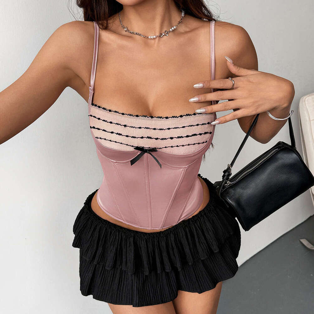 European American Style Lace Bowknot Strap Tie Slim Fit Design Sweet and Spicy Fishbone Bra Niche Vest for Women 71267