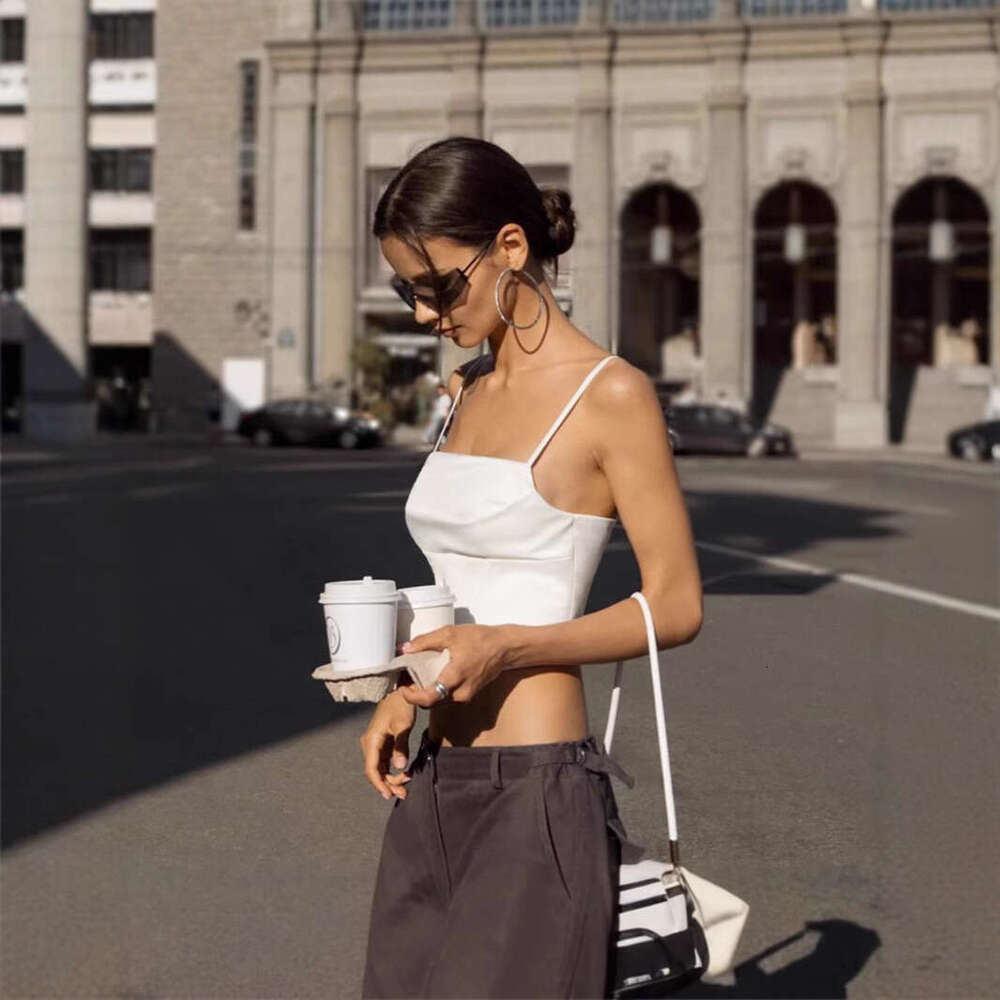 Sexy satin fishbone tube for women, autumn back-tie crop top with exposed midriff and waist cinching, pure desire camisole