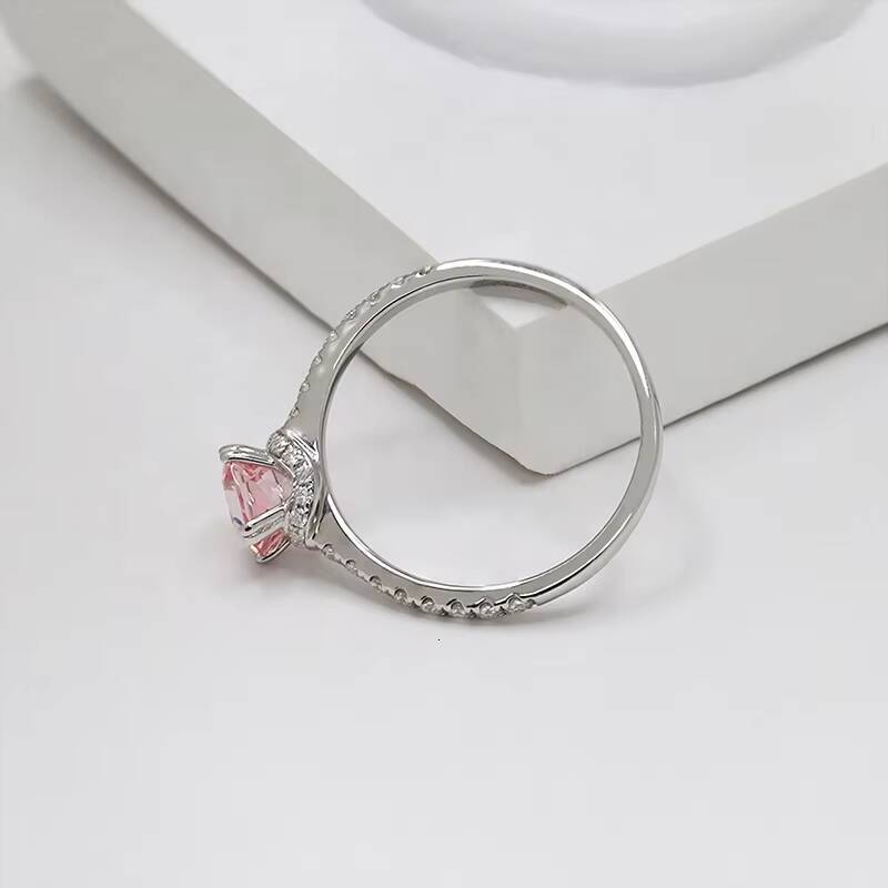 Morgan Pink Color 6x6mm Cushion Cut Lab Grown Sapphire Silver925 Ring with Moissanite Diamond